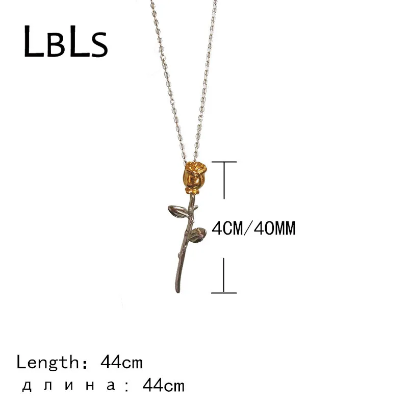 

LBLS Real Pure 925 Sterling Silver Necklaces Pendants Rose Gold Color Rose Necklace Women Silver 925 jewelry Korean Fashion