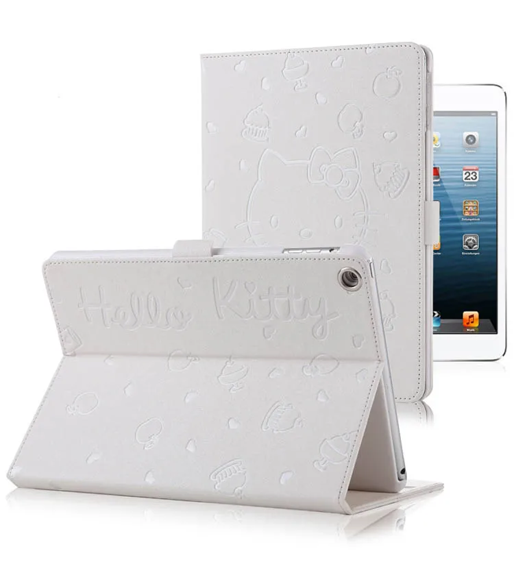 Белый Мягкий чехол-накладка hello kitty из искусственной кожи для iPad, новинка 9,7,,, A1822, A1893, умный складной чехол для нового iPad 9,7 - Цвет: Белый