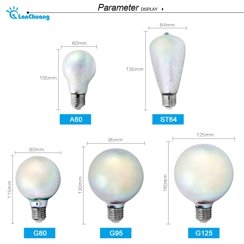 LED E27 3D лампы 240 В 220 фейерверк Эдисон ST64 G95 A60 G80 G125 Новинка для фестиваля