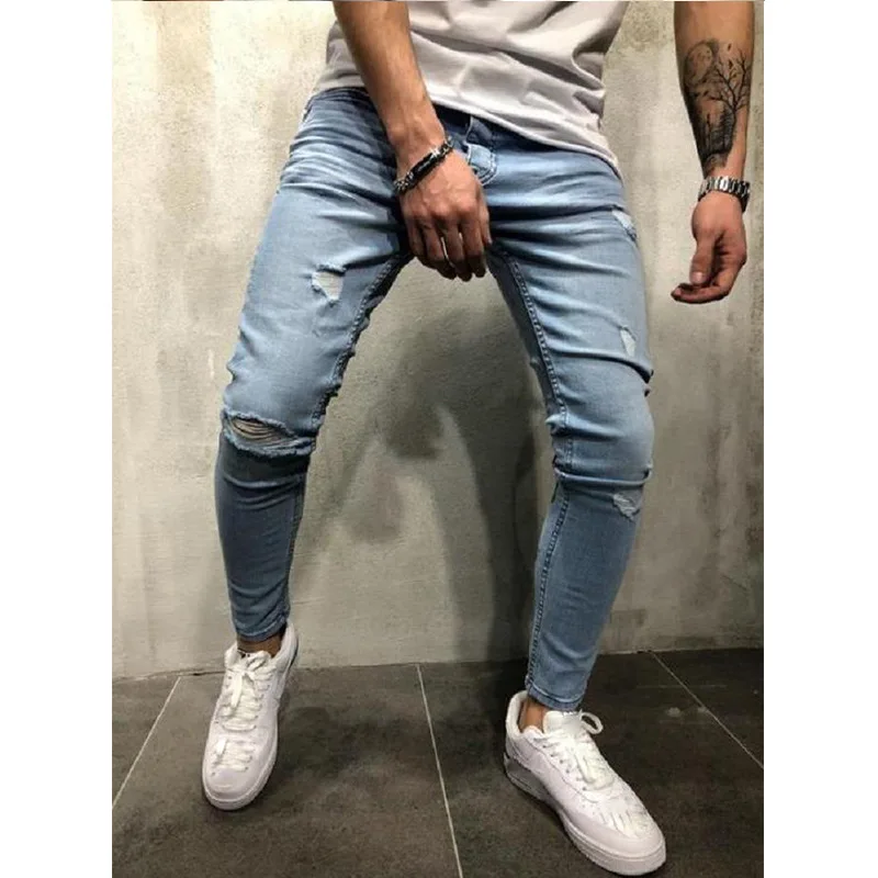 ZYFPGS Для мужчин печати Slim Fit джинсы мыть ноги блестящие джинсовые штаны эластичный