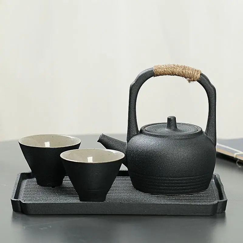 

Chinese Style Exquisite Tea Set China Kung Fu Tea Set For Puer Tea Travel Black Ceramic Tea Set One Teapot Two Cups Gift Box