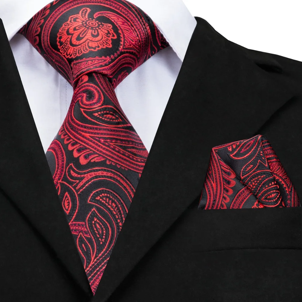 

Hi-Tie Large Men's Tie 160cm Long 9cm Wide Fashion Red Paisley Wedding Party Silk Ties Hanky Cufflinks Set Ties for Men GP-012