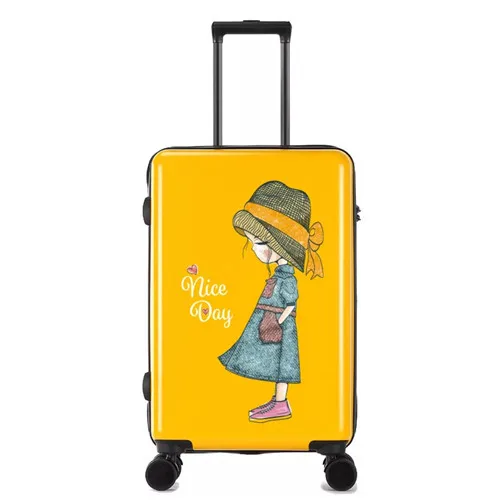 yellow KLQDZMS 20/24 дюймов ABS+ PC мультфильм девушки Дорожный чемодан кабина Sipnner чемодан на колесиках с колесиком - Цвет: yellow