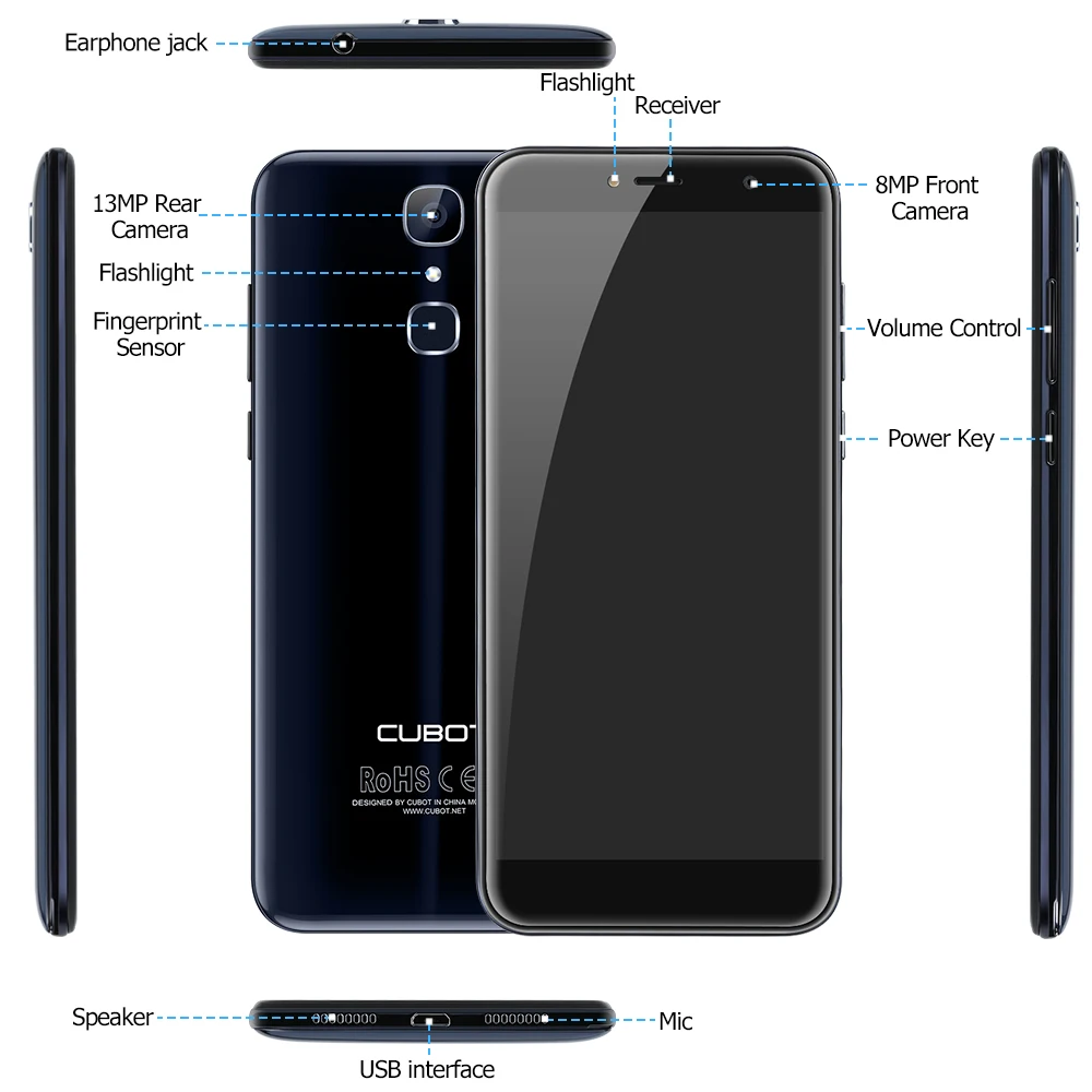 Cubot X18 смартфон 5," HD+ 18:9 MT6737T четырехъядерный мобильный телефон две sim-карты Android7.0 Finger ID 3 ГБ+ 32 ГБ 3200 мАч 4G LTE 13 МП