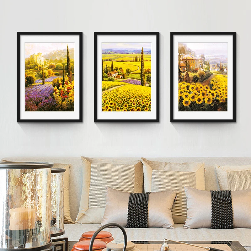 Подсолнух поле Скандинавское искусство живопись цветок море Холст Настенная