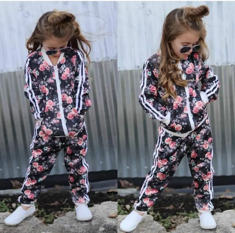 CANIS Autumn 2pcs Newborn Toddler Baby Girl Floral Printed Long Sleeve Zipper Sweater Tops+Lovely Pants Outfits Set Clothes | Мать и