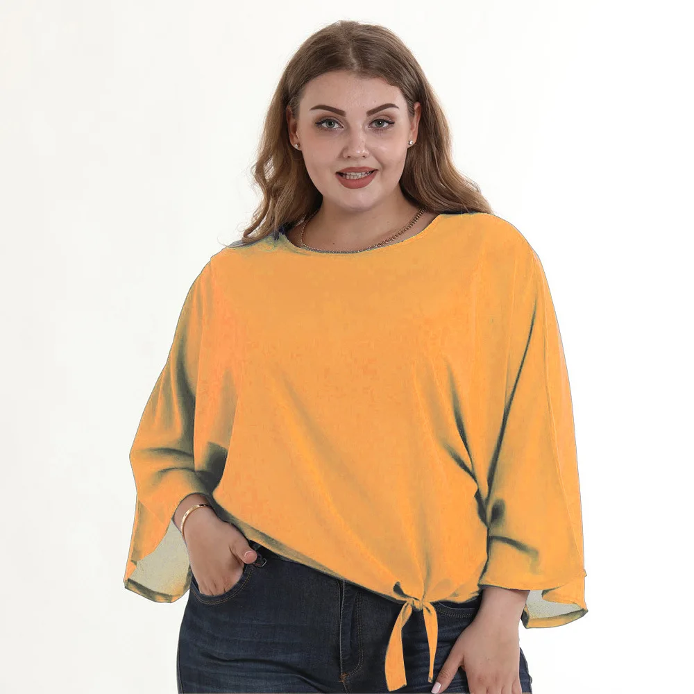 Большие размеры L-5XL шифоновые футболки с круглым вырезом летние женские