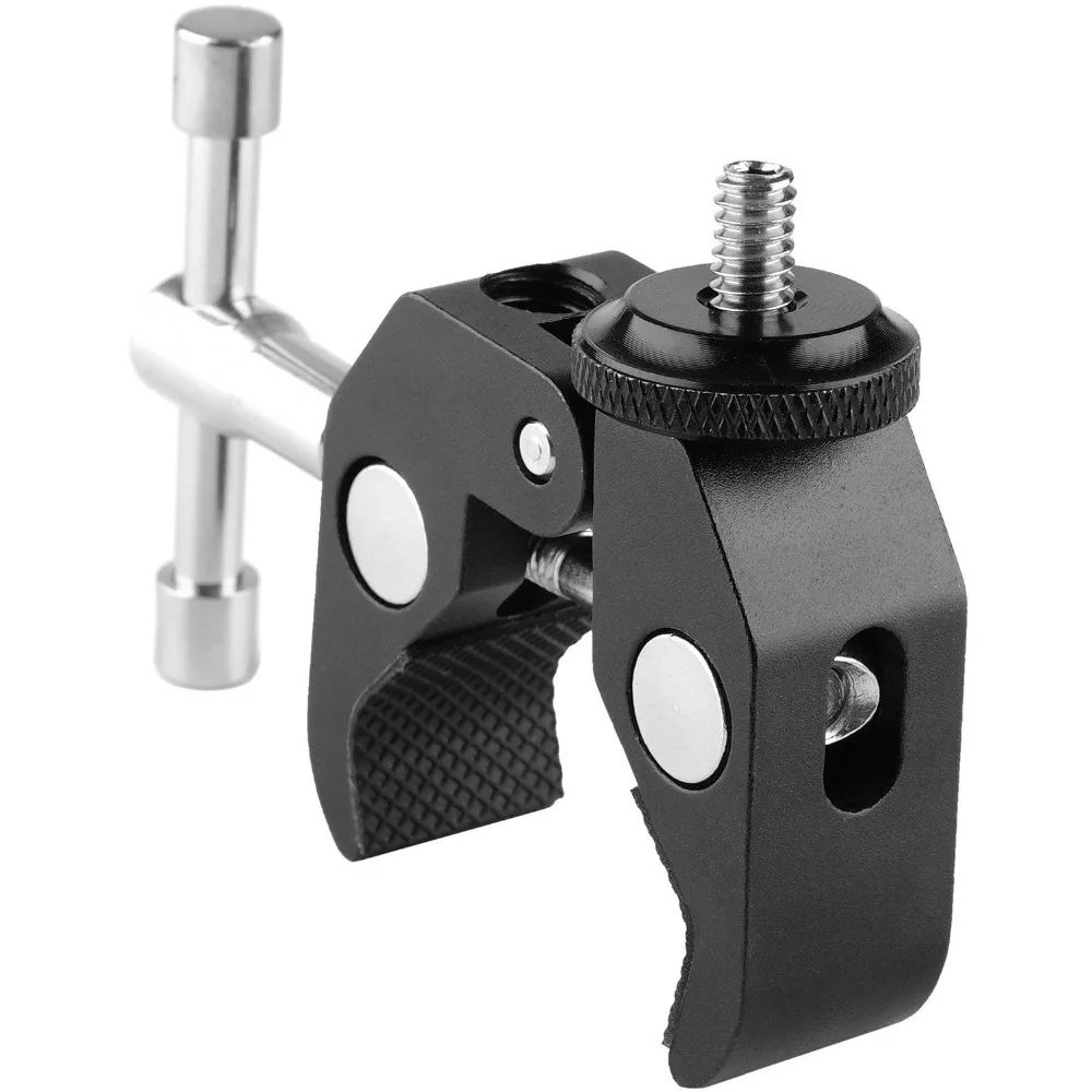 

Super Clamp Photography Camera Crab Clamp with 1/4"-20 to 1/4"-20 Screw Converter for 15mm Rods/Lights/ Umbrellas/Shelves/Cross