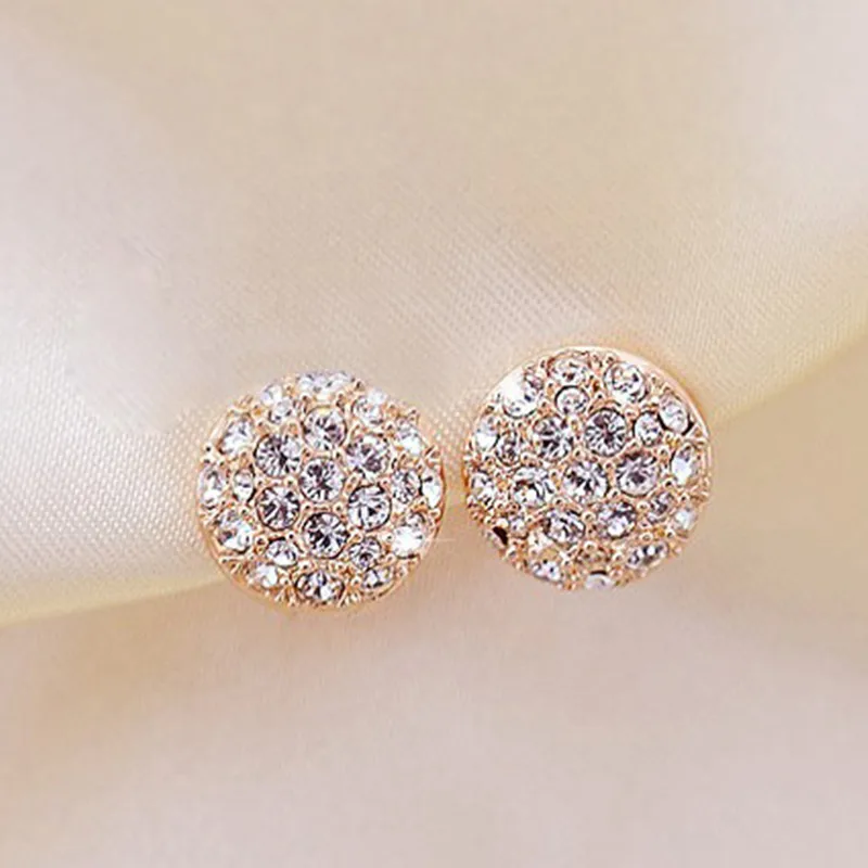Новые круглые полностью блестящие серьги гвоздики со стразами элегантные