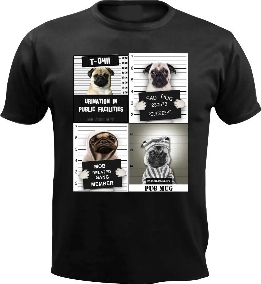 Criminal Pugs Mugshot Guilty Dog Мужская футболка с животными забавная для дня рождения Летний