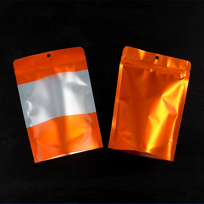 

15x21cm (6x8in) 50pcs Orange Heat Sealable Food Storage Zip Lock Bag Aluminum Foil Myaler Stand Up Zip Lock Plastic Bags Window