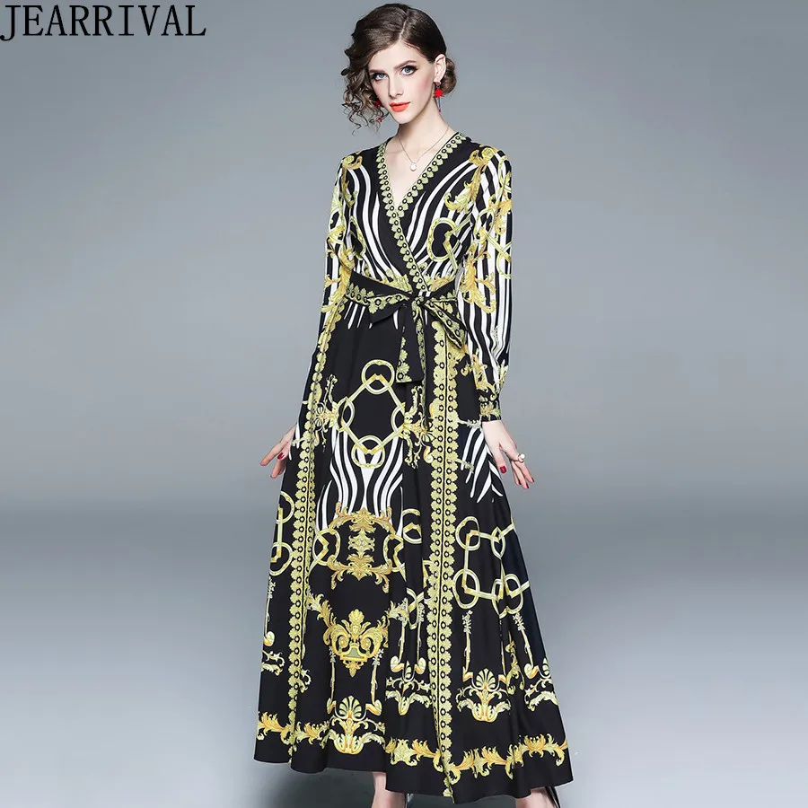 Женское винтажное длинное платье с v-образным вырезом бальное принтом в стиле