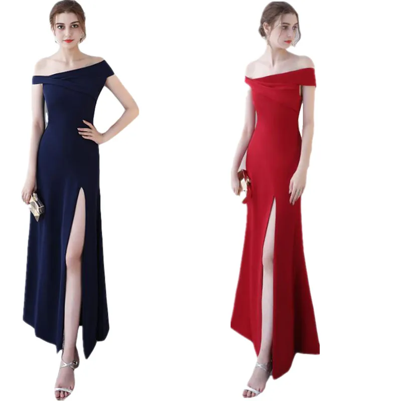 Новинка 2017 классическое длинное облегающее платье с открытыми плечами и Боковым