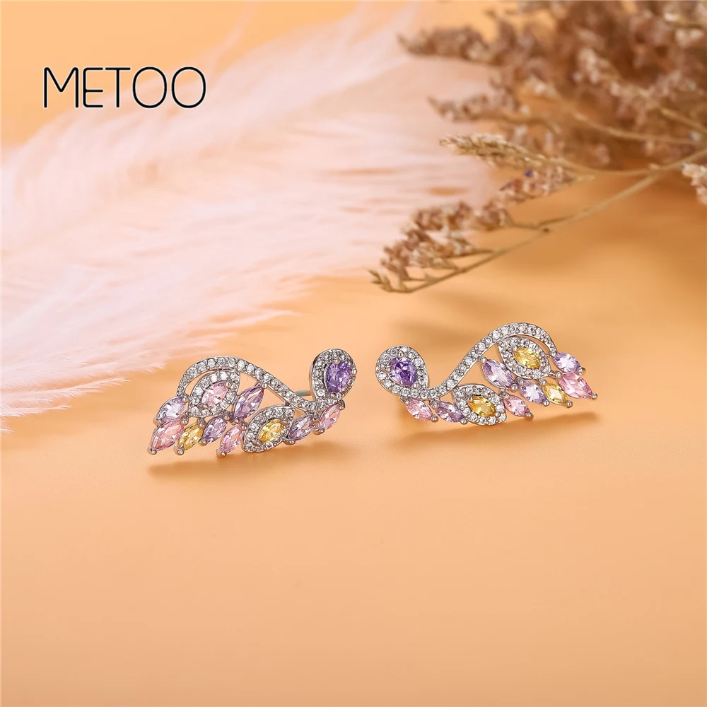 Женские богемные серьги шпилька Ангел DOREMI Серебристые с кристаллами ручной