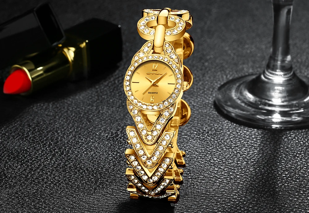 Женские кварцевые часы Crrju со стразами с креативным браслетом модные Кристальные