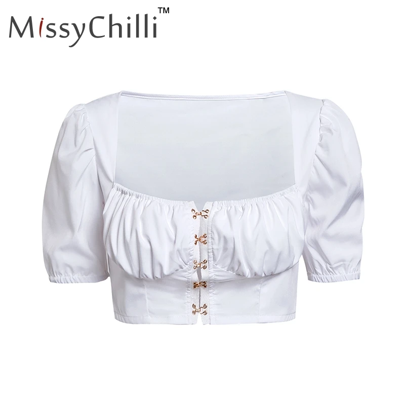 MissyChilli, сексуальные, белые, черные, вечерние, короткий топ, женский, готический, летний, пляжный, майка, женский, для фитнеса, летний, короткий рукав, топы, фестиваль - Цвет: Белый