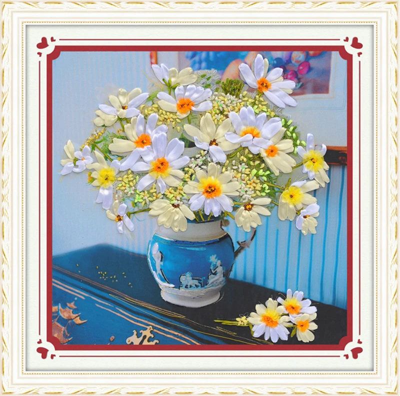 3D Вышивка лентами цветок холст искусство Сделай Сам крестиком наборы вышивка