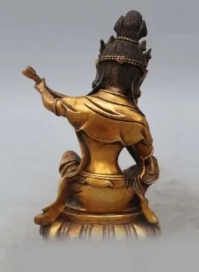 9 &quotТибет Буддизм классический Чистая Бронзовый Резные лютни Пипа Кван-Инь