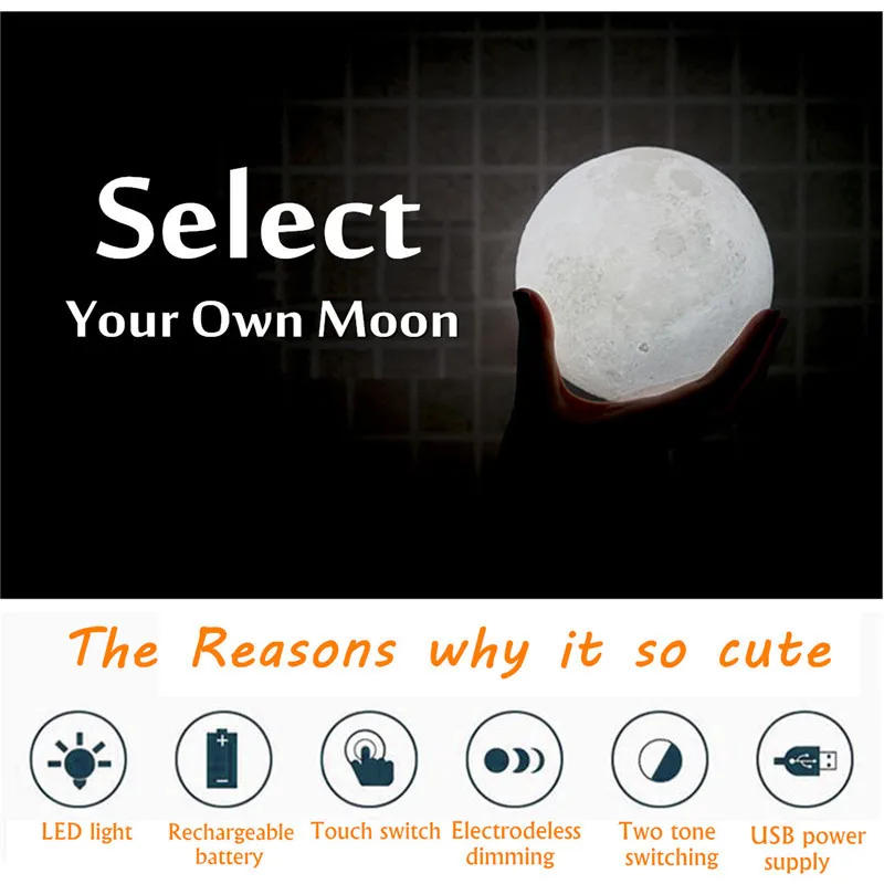 3DLED Moon фонарик Рождественский подарок USB волшебная луна Ночник настольный