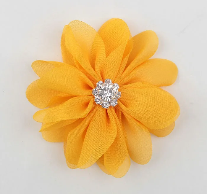 Yundfly-Flor de Gasa DIY de 7cm con bot&oacute;n de diamantes de imitaci&oacute;n para accesorios de pelo para ni&ntilde;as, flores de cabello de tela, 10 Uds.-3