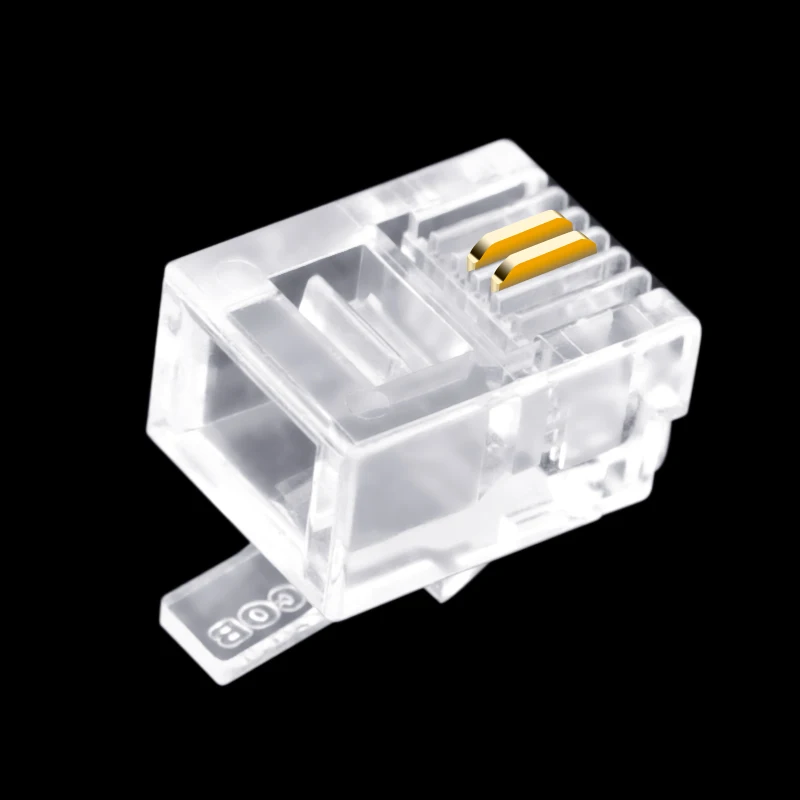 CNCOB 100 шт. Cat3 RJ11 6P2C модульные штекеры 2-проводной разъем для телефонного кабеля, кристальная головка, разъем для голосового телефона, медный чип из 2 частей