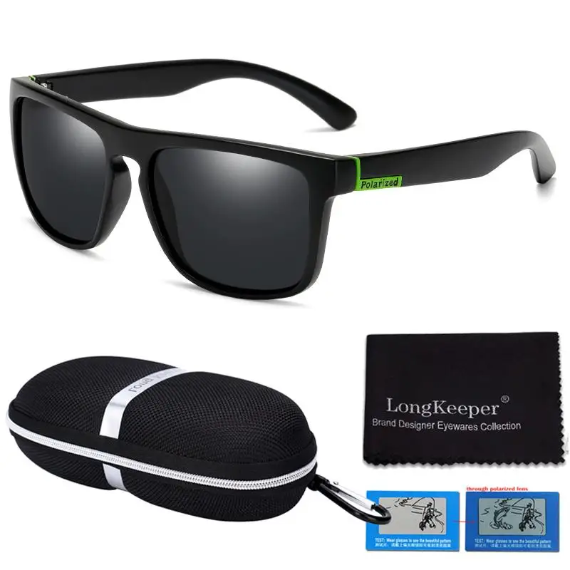 black gray -C LongKeeper модные парень солнцезащитные поляризированные солнцезащитные очки, Для мужчин классический дизайн подходит для вождения, солнцезащитные очки с брендом набор в подарочной коробке - Цвет линз: black gray -C