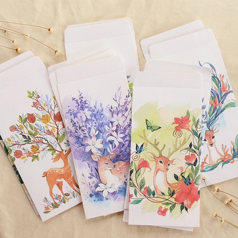 

5 Pcs/Lot Creative Forest Deer Envelope Postcards Greeting Card Cover Paper Envelopes Stationery School Supplies Gift