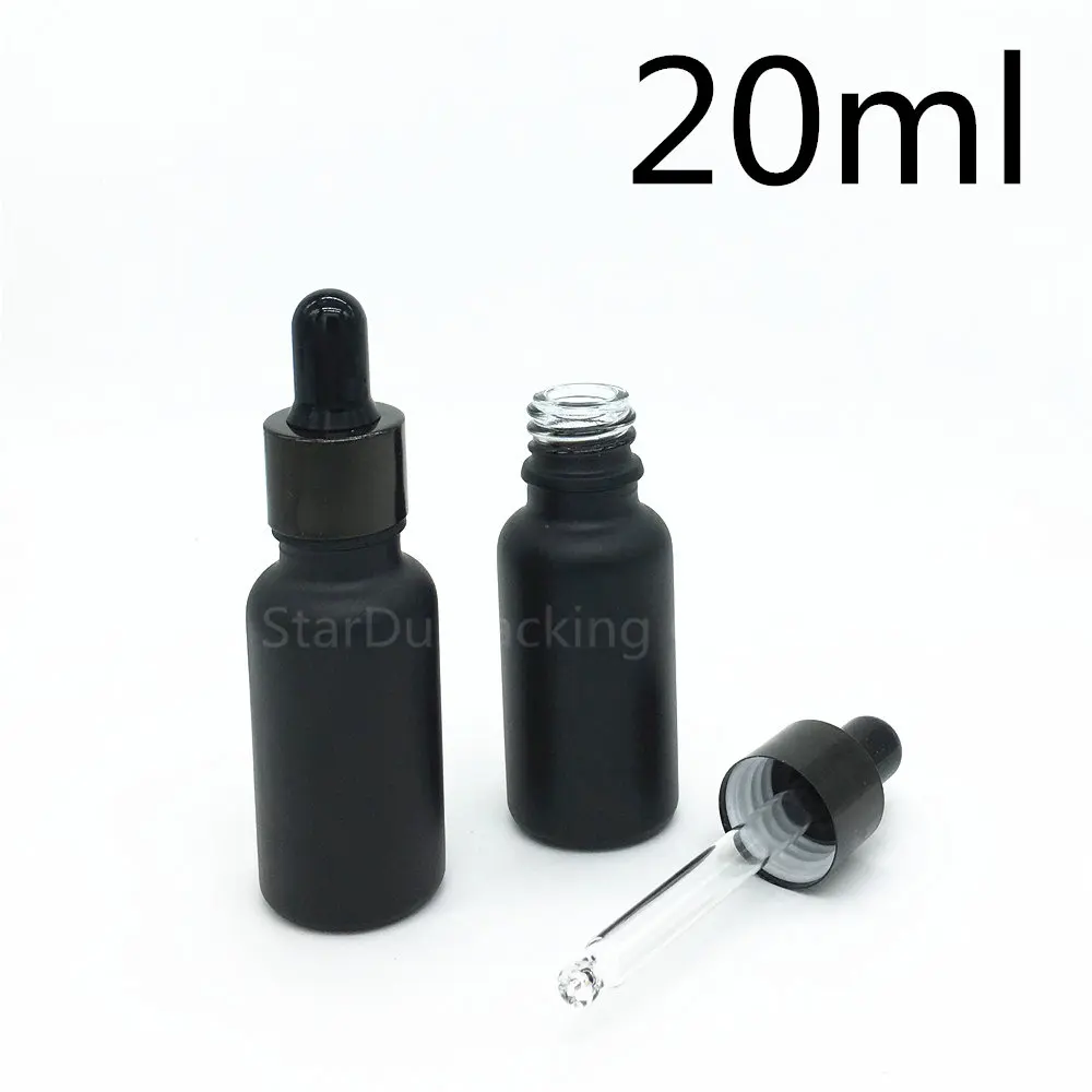 

Free Shipping 500pcs 20ml Black Frosted Glass Essential Oil Bottle With Black Aluminum Ring Dropper Glass Perfume Bottle