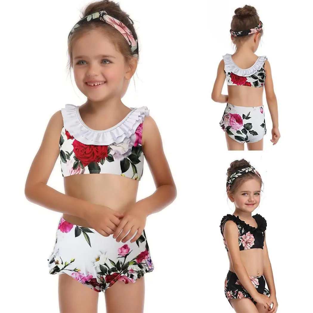 Модный Купальник цветочный принт для девочек из 2 предметов милый купальный