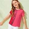 SHEIN Kiddie/Милая однотонная блузка с воротником-стойкой и оборкой для девочек детская одежда г., летний рукав-волан, топы с оборками на пуговицах сзади
