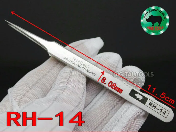 

RHINO Brand Repair Tools RH-14 Tweezers Anti-acid High-precision Super Hard Sharp for Repairing Watch Mobile Holding Small items