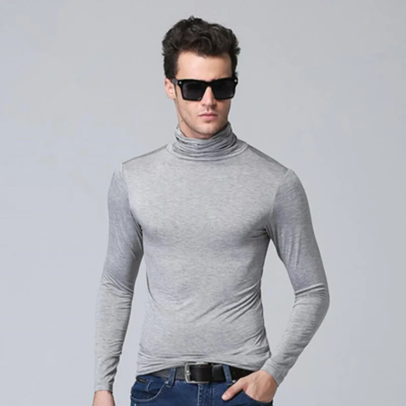 turtleneck gray Мужская футболка мужская футболка футболки с длинными рукавами Модальная Термофутболка тонкая Облегающая водолазка футболка s мужской верх одежда Весна Белый - Цвет: turtleneck gray