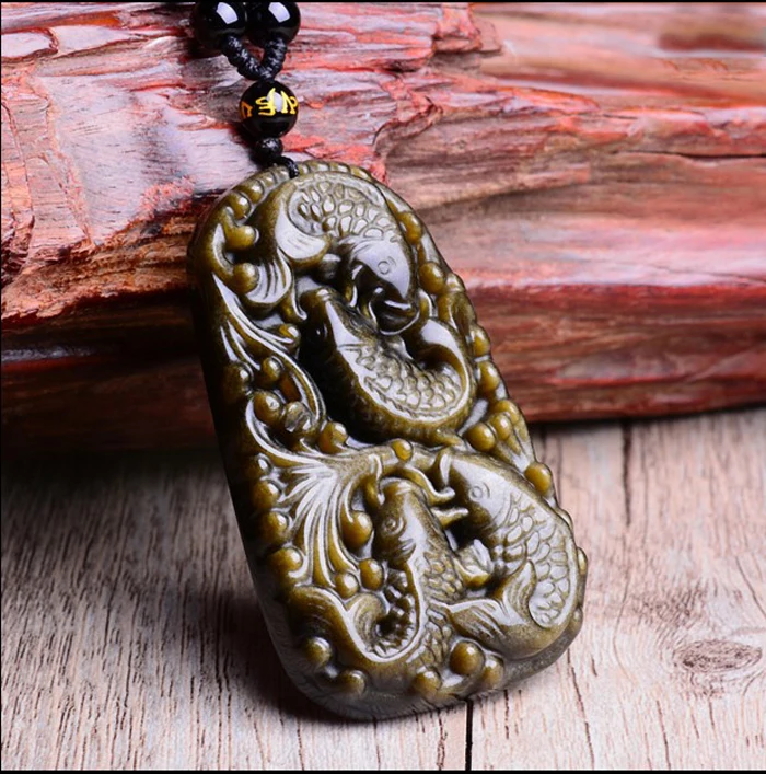 Подвеска из натурального обсидиана-рыба на ожерелье 3 вида стилей с цепью Прямая