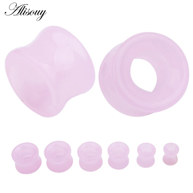 Pink Glass 1 шт каменные стеклянные пробки для тоннелей для ушей, смешанные стильные пустотелые одиночные расклешенные пробки для ушей, пирсинг, расширитель для ушей, носилки, ювелирные изделия для тела - Окраска металла: Pink Glass