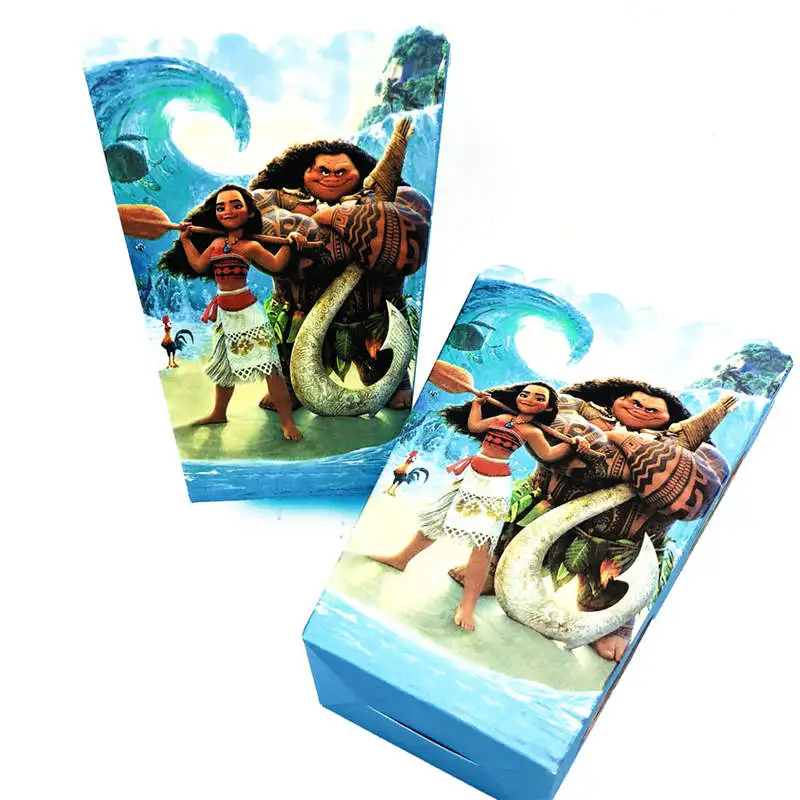 Popcorn box 6pcs Моана День Рождения украшения, товары для вечеринки дети Disaposable посуда тарелки чашки колпачок баннер подарки на праздник девочка baby shower - Цвет: Popcorn box 6pcs