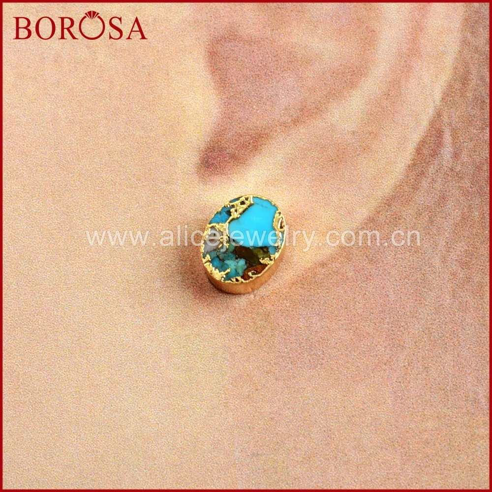 BOROSA 5/10 пар золотой цвет 10х8мм овальные медные натуральная бирюза серьги гвоздики