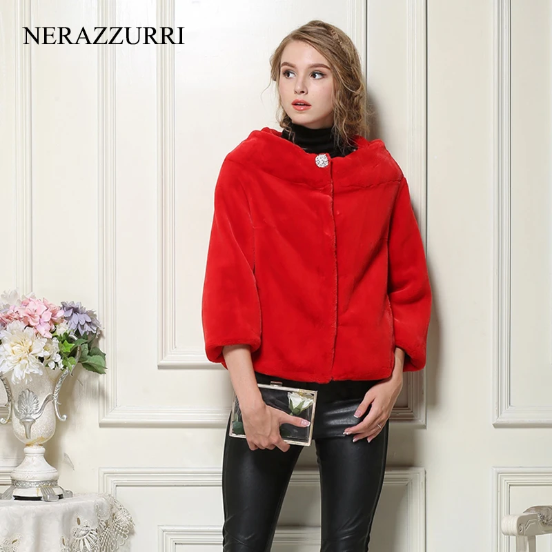 Red Nerazzurri пальто из искусственного меха Осенняя Женская куртка из искусственного меха женская зимняя куртка большого размера 5xl 6xl черный красный синий фиолетовый пушистый жакет - Цвет: Red