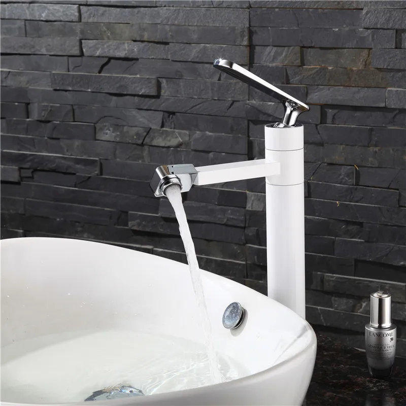 New Arrival White Spray Painting bath sink faucet Bathroom cold and hot tap Crane with Aerator 360 Rotating W3033 | Обустройство дома