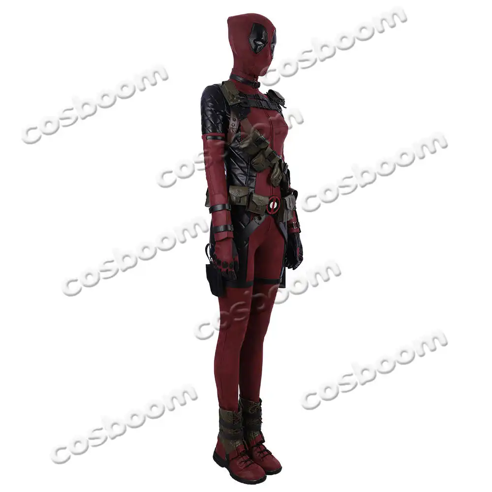 COSBOOM для дам костюм с принтом Deadpool взрослых женщин Женский супергероя красный