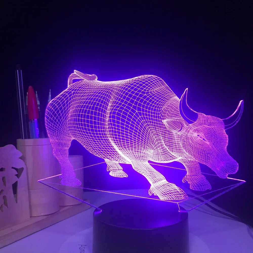 Настольная лампа с питанием от USB и бычьей коровы 3D декоративный светильник