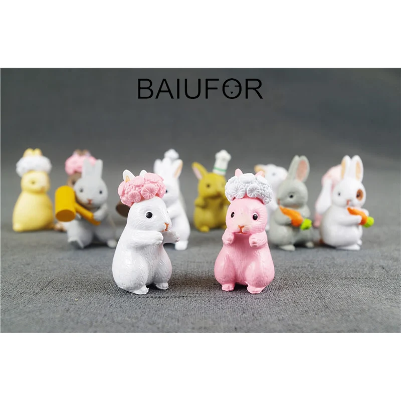 BAIUFOR 6pcs Forest Animals Cartoon Rabbit family Action Figures Fairy Garden Miniatures Terrarium Figurines Children Toys