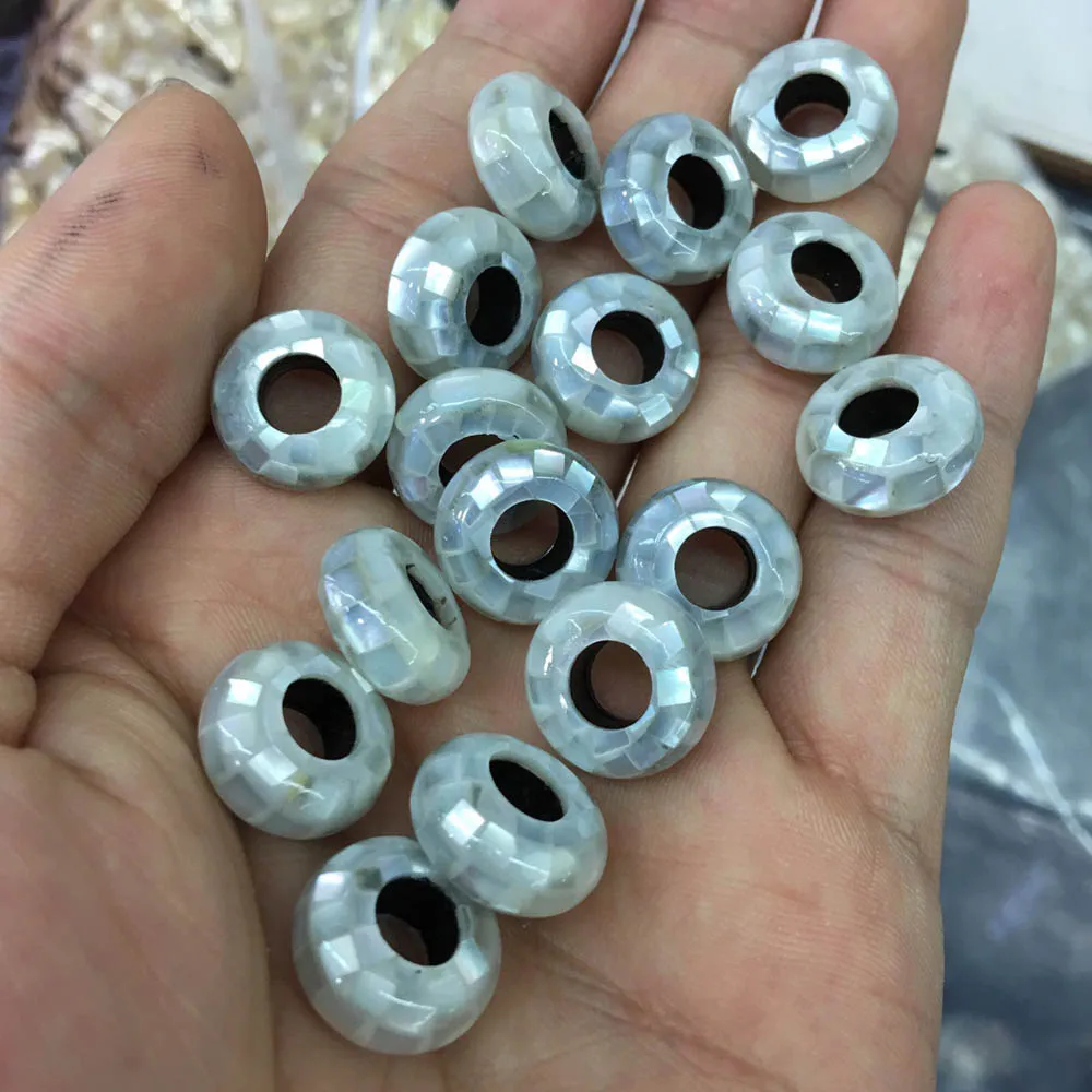 7x14mm Natural Shell Mosaic Beads MOP White Grey Yellow Abacus Shape Big Hole Loose DIY Jewelry Making | Украшения и аксессуары