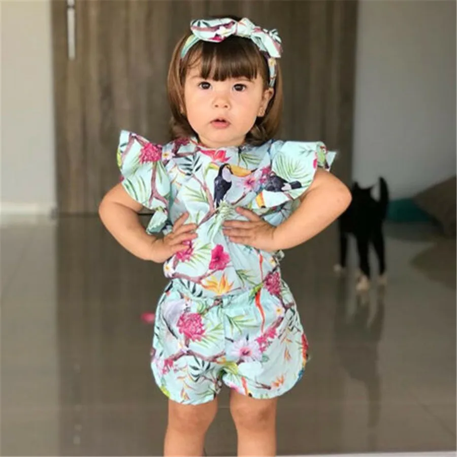 Комплект из 3 предметов летняя одежда для маленьких девочек детский комбинезон с