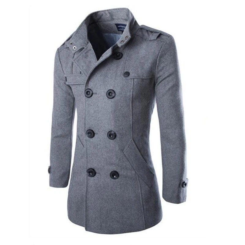 2016 Зима Высокое Качество мужская Шерстяные Пальто Бизнес Случайный Тонкой