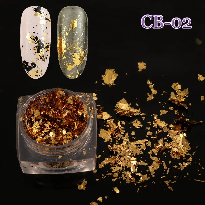 12 Grid/Set or 1 JAR Colorful Aluminum Irregular Holographic Glitter Foil Sequin Powder Nail Mirror Flake Paillette Manicure DIY - Color: CB02