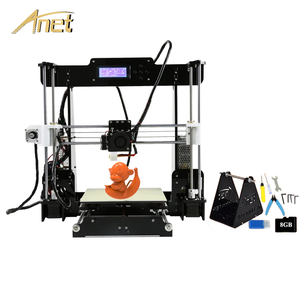 Anet A8 Авто 3d принтер Набор DIY Высокоточный экструдер 0 4 мм сопло Reprap Prusa I3 с нитью