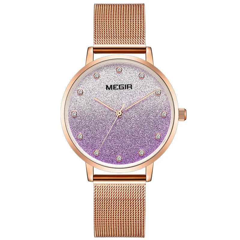 Top Luxury Brand MEGIR Mesh Steel Belt Quartz Watch Rose Gold Simple Fashion Waterproof Sports Ultra-thin Ladies 4215 | Наручные часы