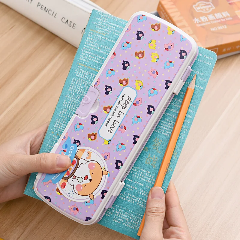 Многофункциональный пластиковый чехол для карандашей с мультяшным рисунком