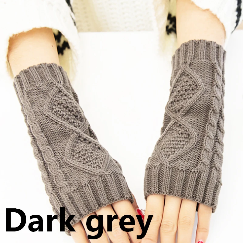 Dark grey Модные зимние короткие перчатки без пальцев однотонные 20 см Вязаные Теплые весенние шерстяные варежки вязаные перчатки - Цвет: Dark grey