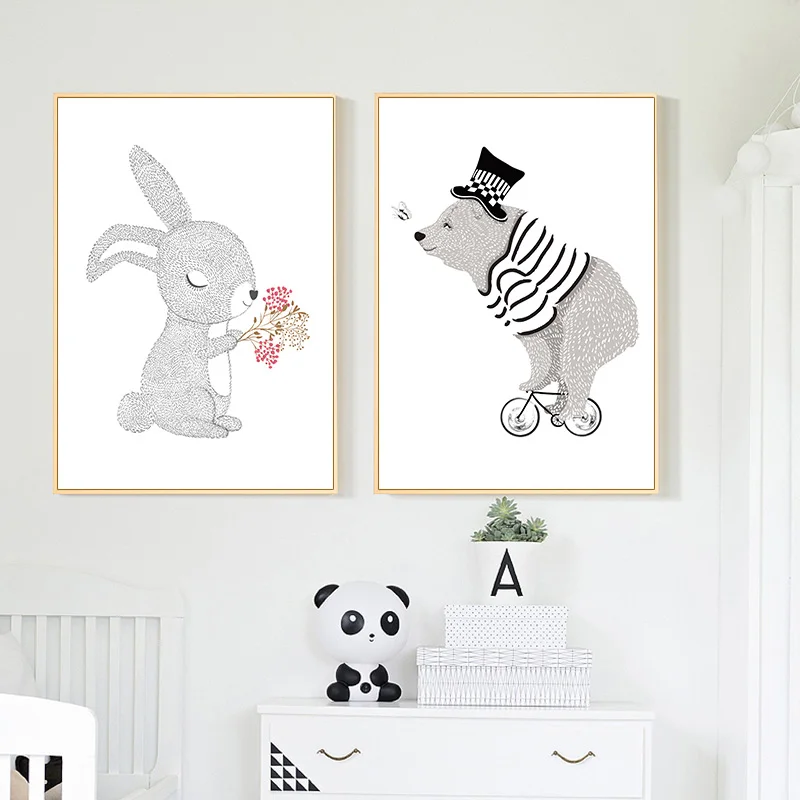 Художественные постеры в виде медведя и зайца Детские с героями мультфильмов